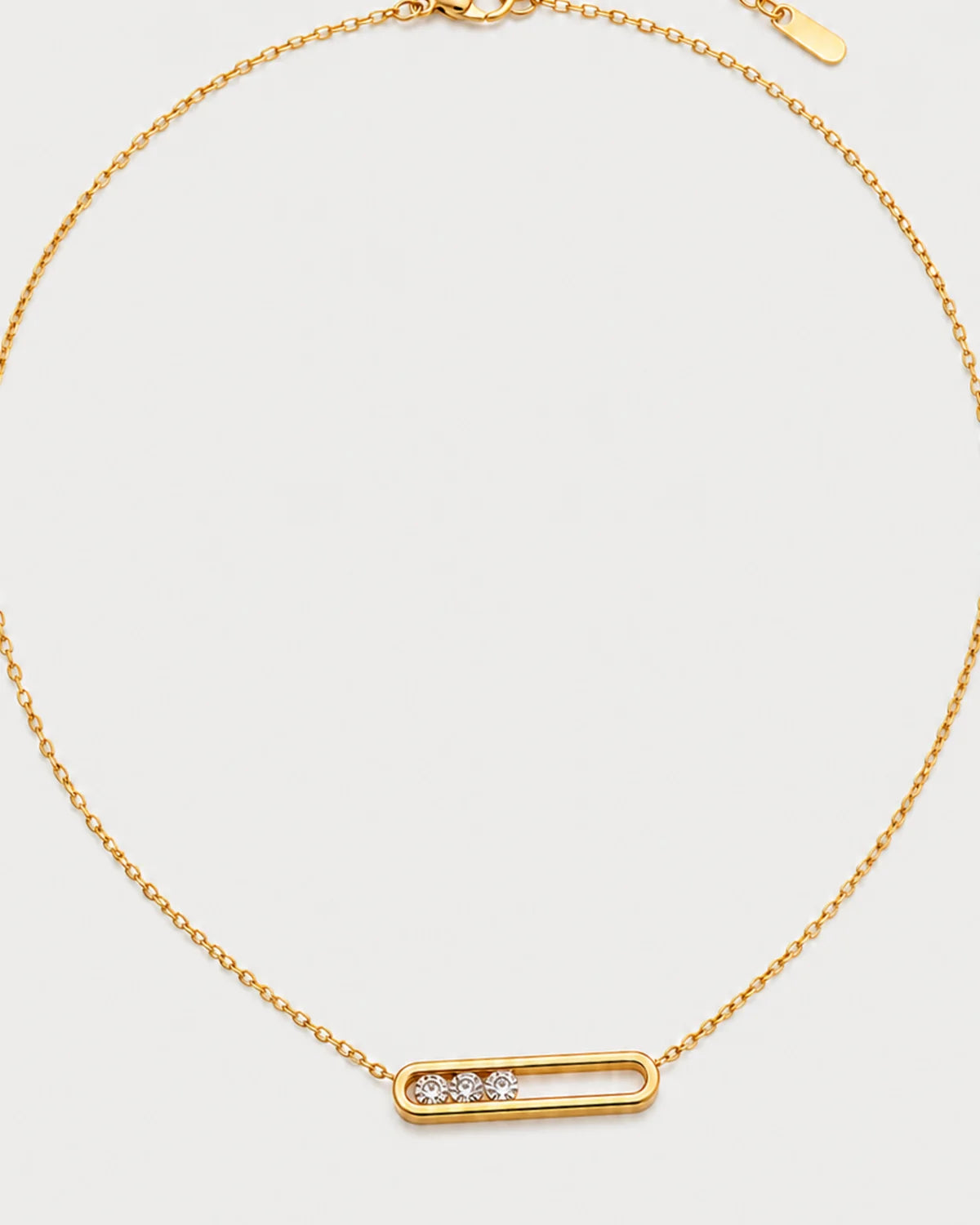 Full Celene necklace view with lobster clasp, extender and tapered terminal tag