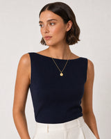 Alternate Riviera portrait featuring the Amara gold initial necklace
