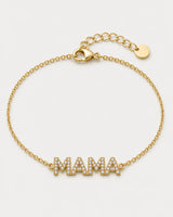 Amaya gold pave MAMA bracelet on pale dove-grey