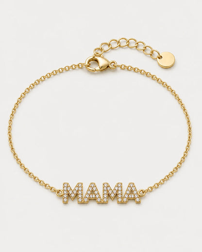 Amaya gold pave MAMA bracelet on pale dove-grey