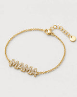 Alternate full view of the Amaya MAMA bracelet with clasp extender and round tag