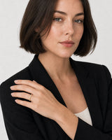 Alternate portrait of the same British model wearing the Aurelle pavé band
