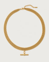 Camille gold five-row T-bar collar on a pale dove-grey background