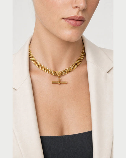 Clean neckline close-up showing the five rows of the Camille collar