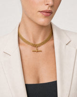 Clean neckline close-up showing the five rows of the Camille collar