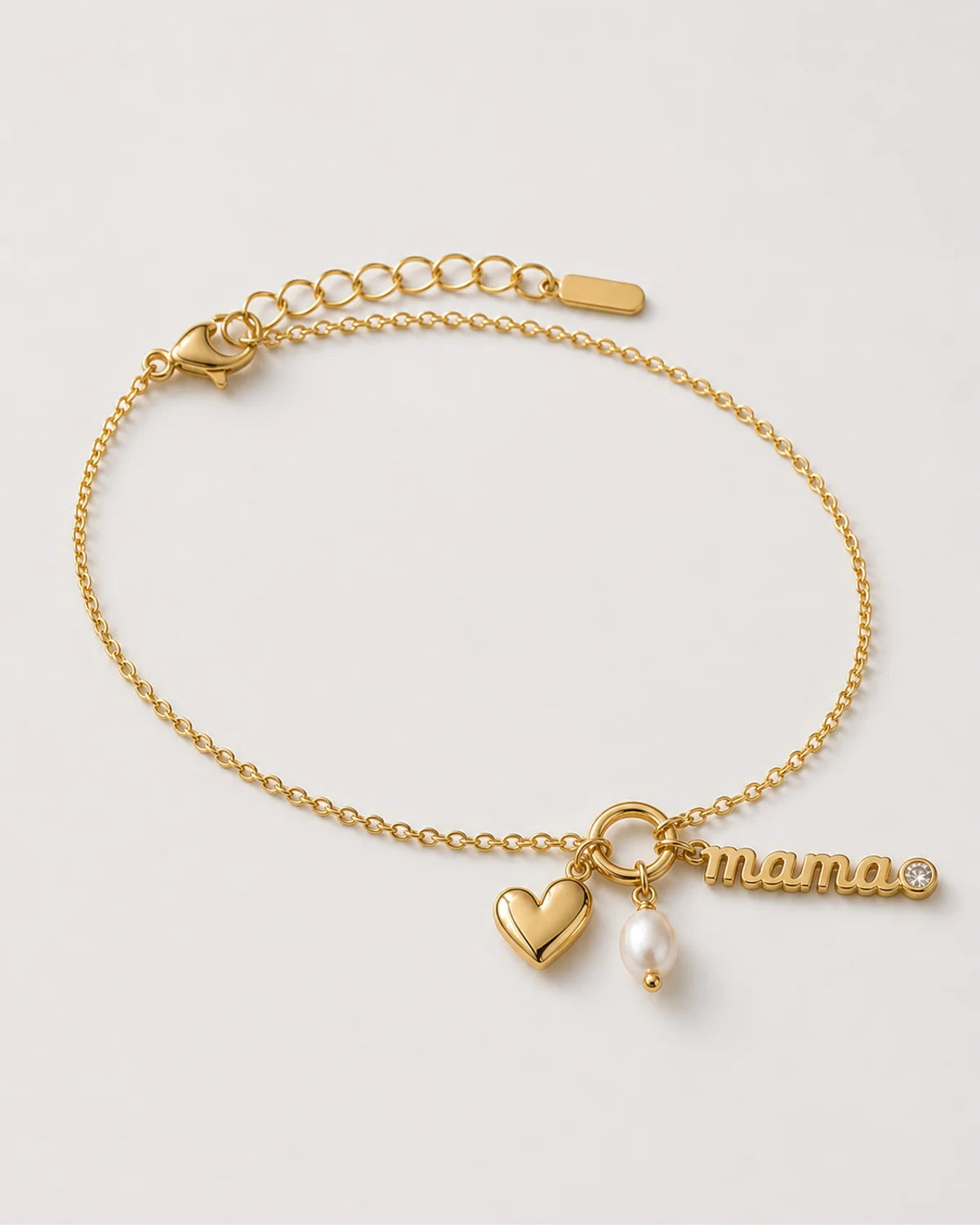 Alternate full view of the Elara mama charm bracelet and adjustable closure