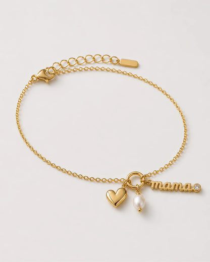 Alternate full view of the Elara mama charm bracelet and adjustable closure