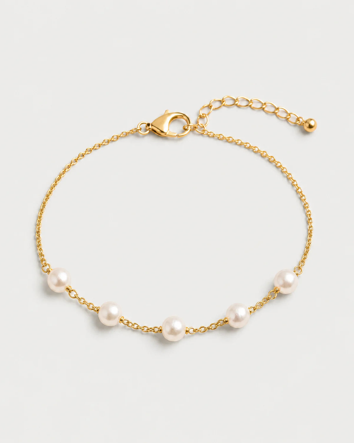 Alternate unfastened view of Elowen five-pearl bracelet