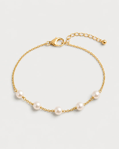 Alternate unfastened view of Elowen five-pearl bracelet