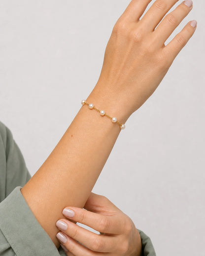 Supported-wrist view of all five Elowen pearl stations