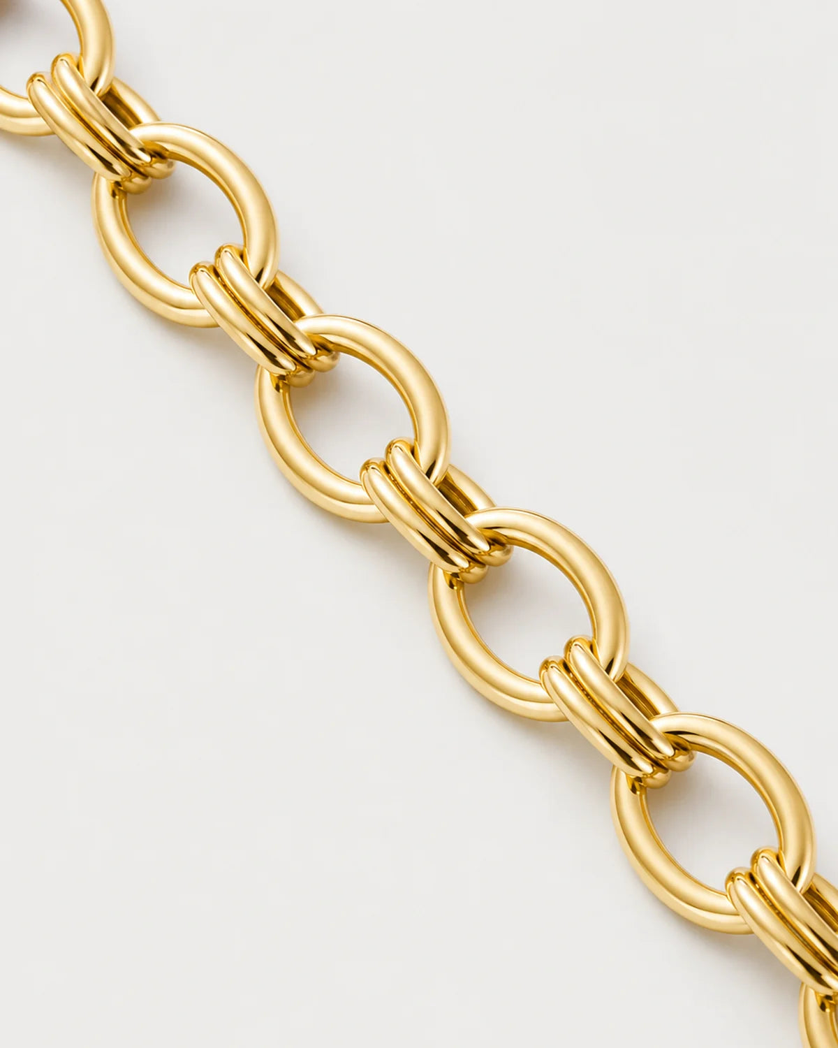 Macro view of the Liora oval links and doubled connector loops