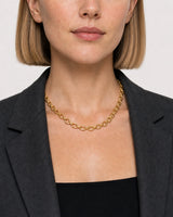 Close neckline view of the Liora alternating oval links and doubled connectors