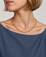 Alternate mouth-down wearing view of the Liora gold orbit-link necklace