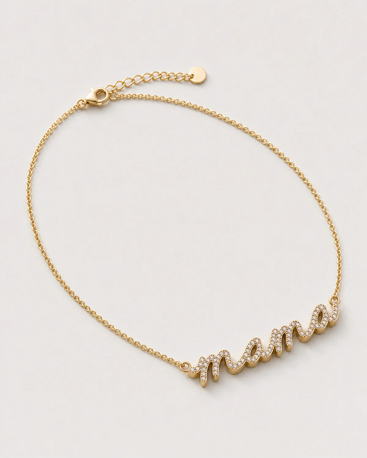 Alternate full view of the Liora sculpted mama necklace and adjustable closure