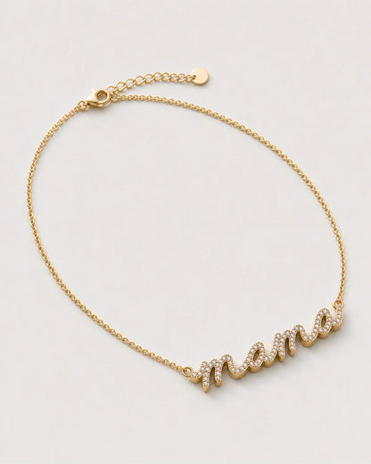 Alternate full view of the Liora sculpted mama necklace and adjustable closure