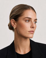 Alternate portrait of the same British model wearing Lisette huggies