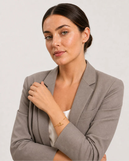 Three-quarter studio portrait featuring the Lucille bracelet