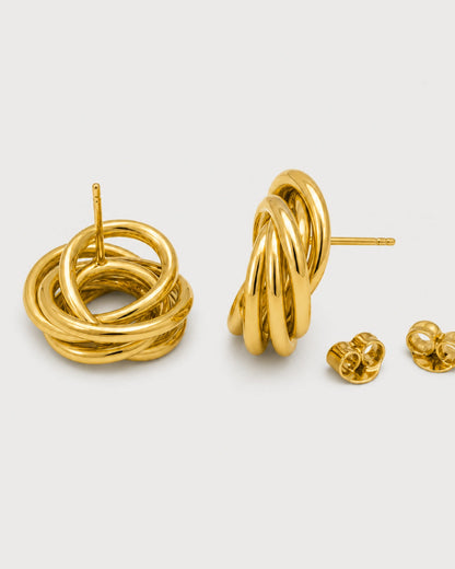 Reverse and side view of Lyra knot studs with posts and butterfly backs