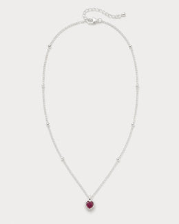 Maëlle silver crimson heart station necklace on pale dove-grey
