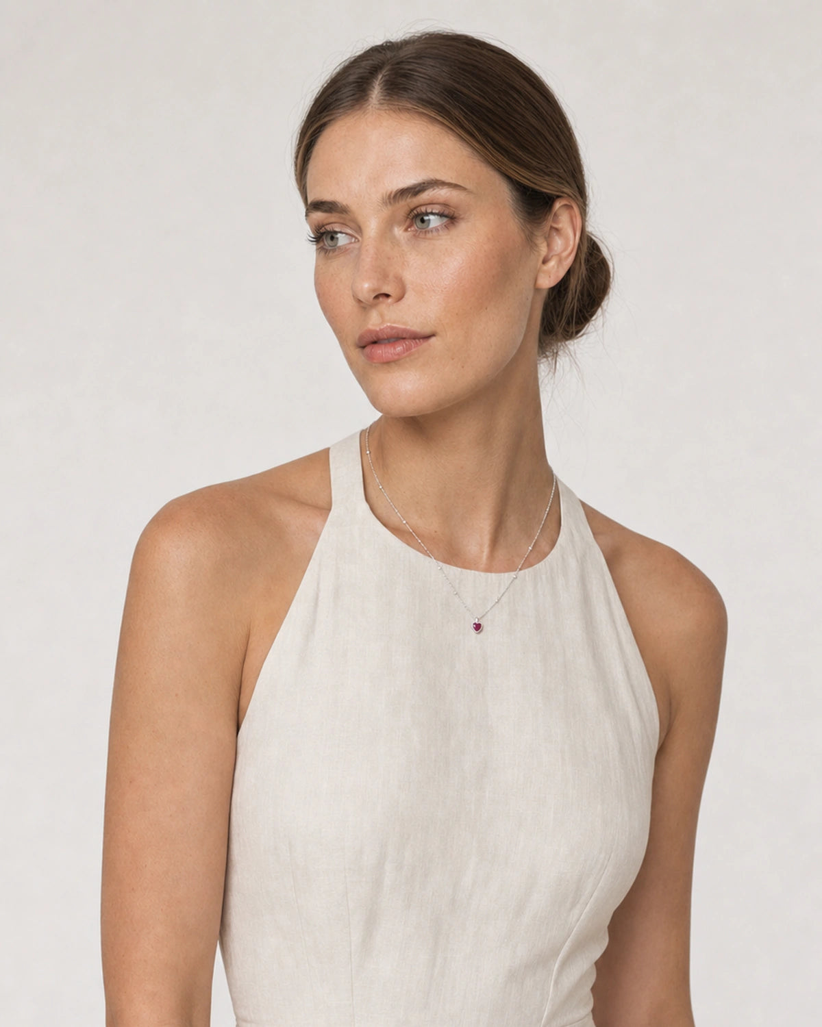 Alternate Amalfi summer portrait featuring the Maëlle silver station necklace