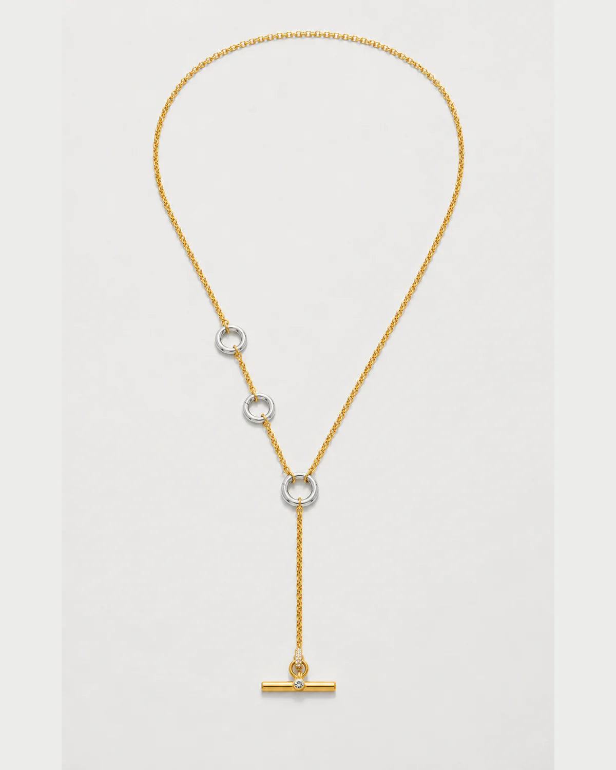 Marais mixed-metal crystal lariat necklace on pale dove-grey