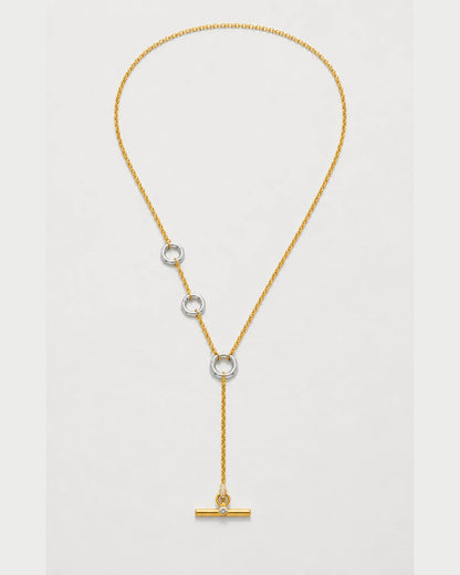 Marais mixed-metal crystal lariat necklace on pale dove-grey