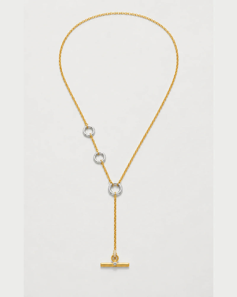 Marais mixed-metal crystal lariat necklace on pale dove-grey