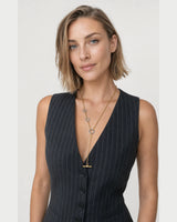 British model wearing the Marais mixed-metal crystal lariat