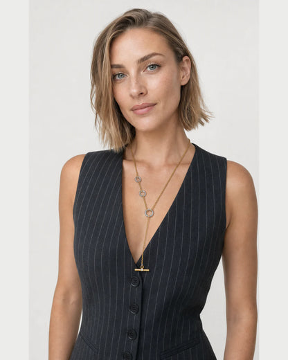 British model wearing the Marais mixed-metal crystal lariat