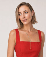 Alternate European-summer portrait featuring the Marais crystal lariat