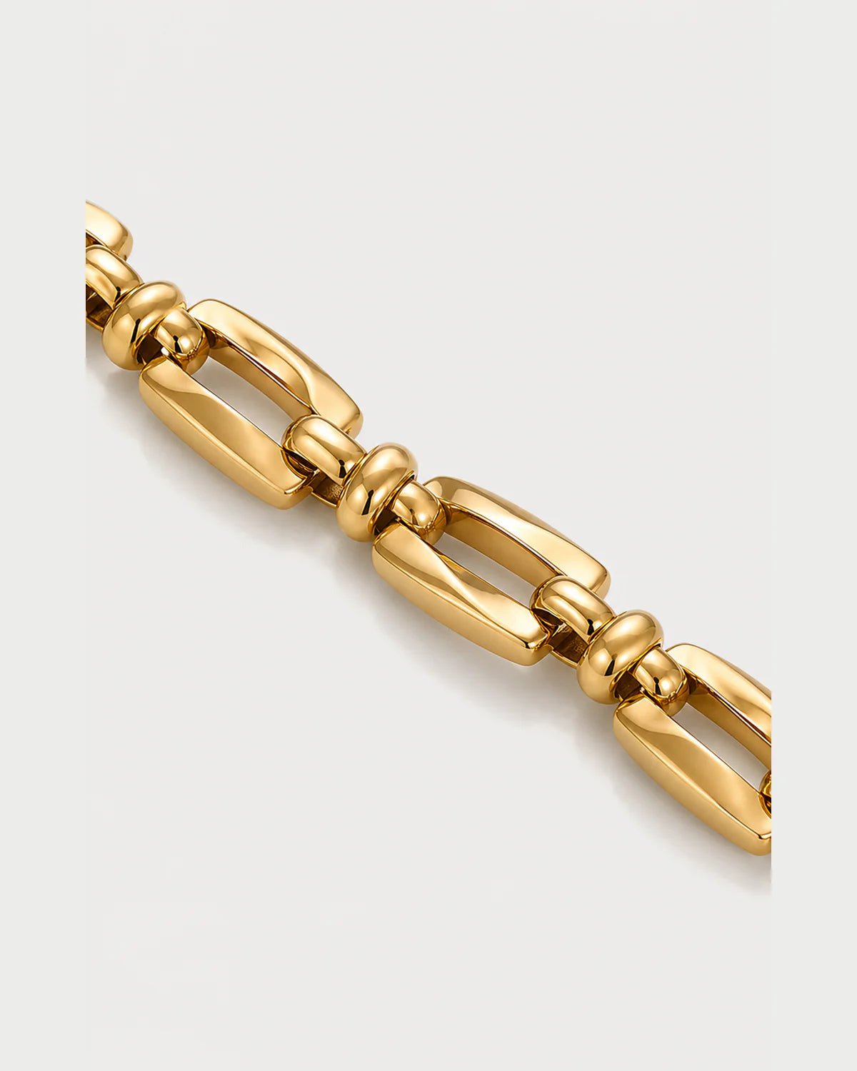 Macro view of Marcelle polished rectangular links and rounded connectors