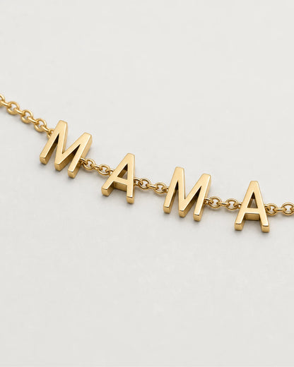 Macro of the Maren bracelet with four separate polished M A M A letters