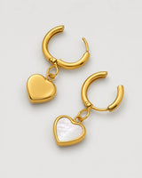 Front and reverse construction view of the Maris mother-of-pearl heart huggies