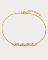 Mila gold pave mama necklace on pale dove-grey
