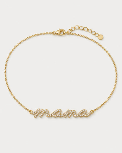 Mila gold pave mama necklace on pale dove-grey