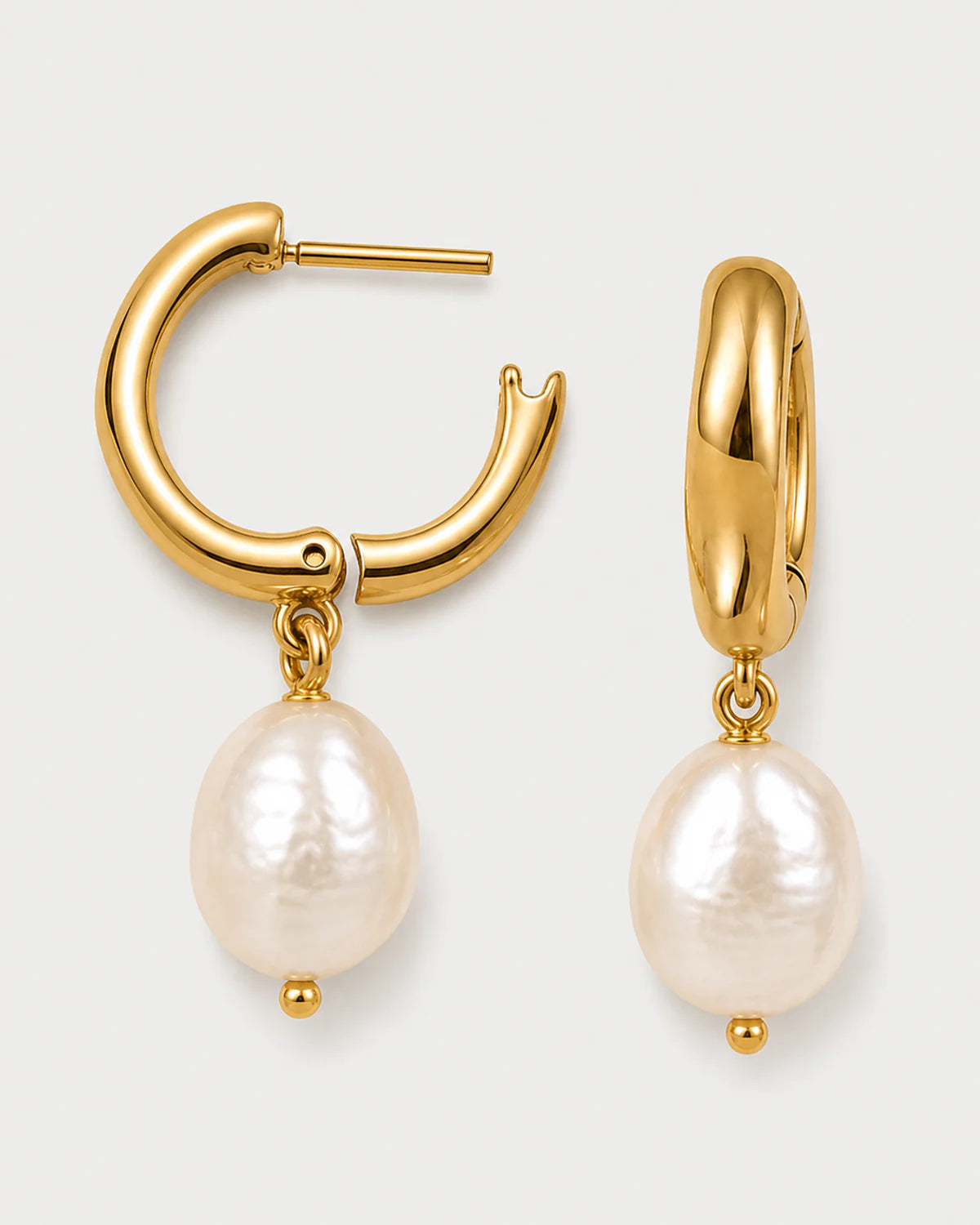 Mirelle pearl earrings showing open hinge and closed clasp