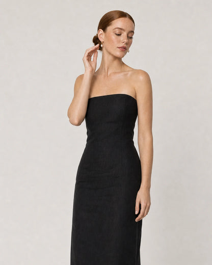 Human-scale summer portrait showing the Mirelle pearl drop earrings