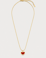 Noemie gold crimson heart pendant necklace on pale dove-grey