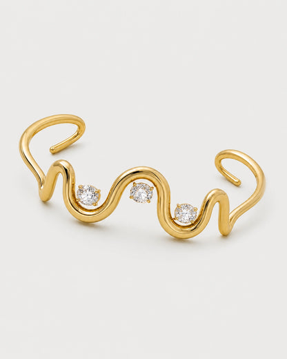Alternate complete view of the open Onda three-stone wave cuff