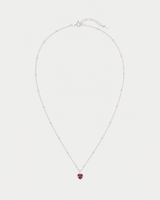 Rosalie silver beaded red heart necklace on pale dove-grey
