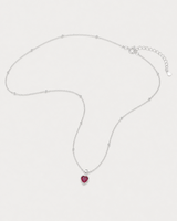 Rosalie red heart necklace in an alternate studio arrangement with clasp visible