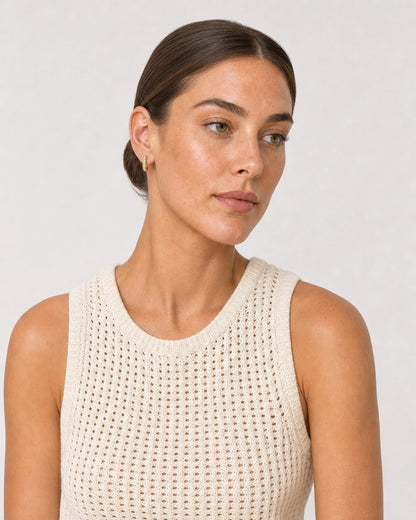 Alternate Ibiza summer portrait featuring Serein pave huggies