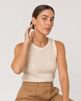 Human-scale Ibiza summer portrait showing Serein gold pave huggies
