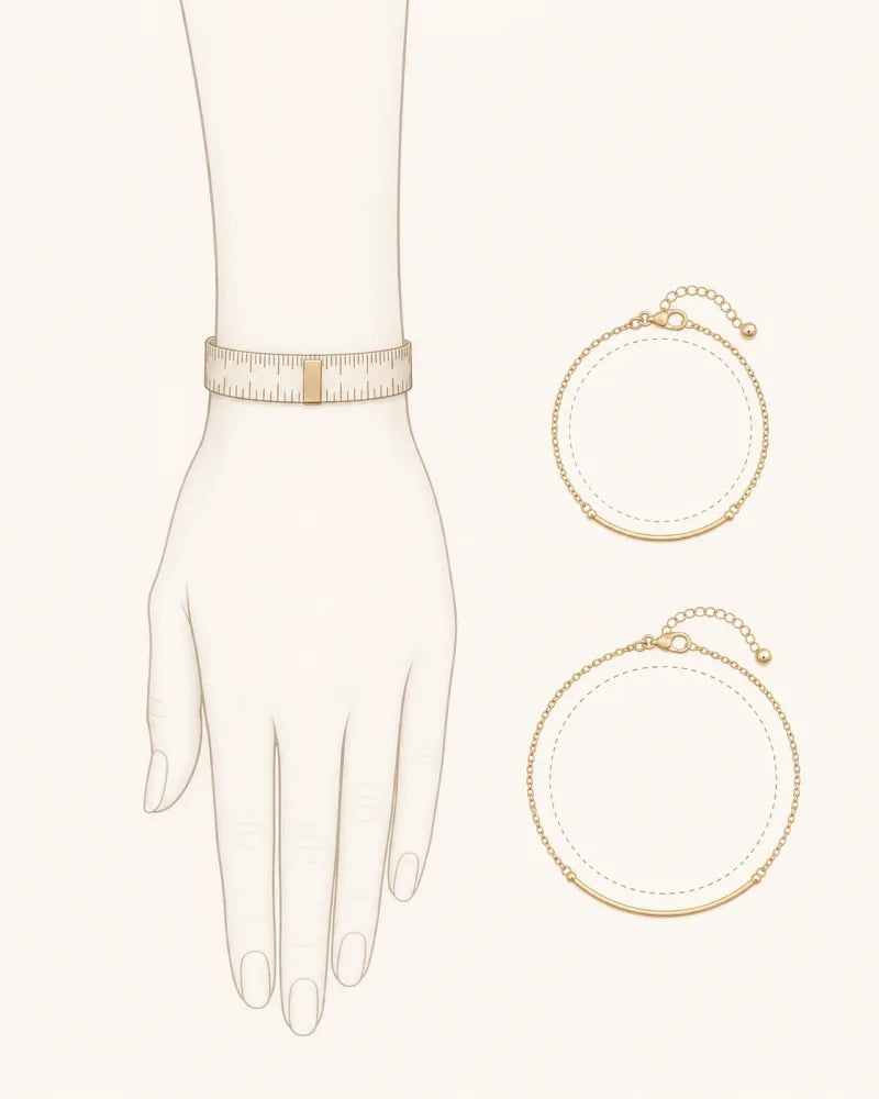 Measuring tape wrapped around the wrist with close and relaxed bracelet fit examples