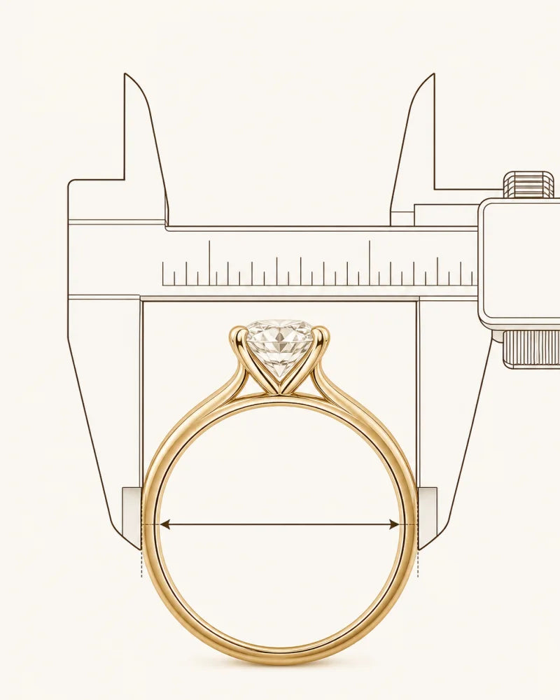 Calipers measuring the inside diameter of a ring